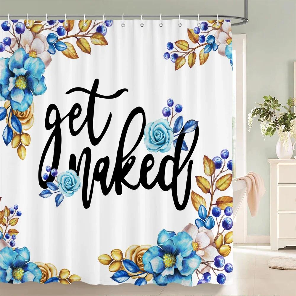 

1 Pcs Flower Printed Shower Curtain Waterproof Polyester Cloth Shower Curtain Bathroom Decorate W60H190(CM)-1 Pcs