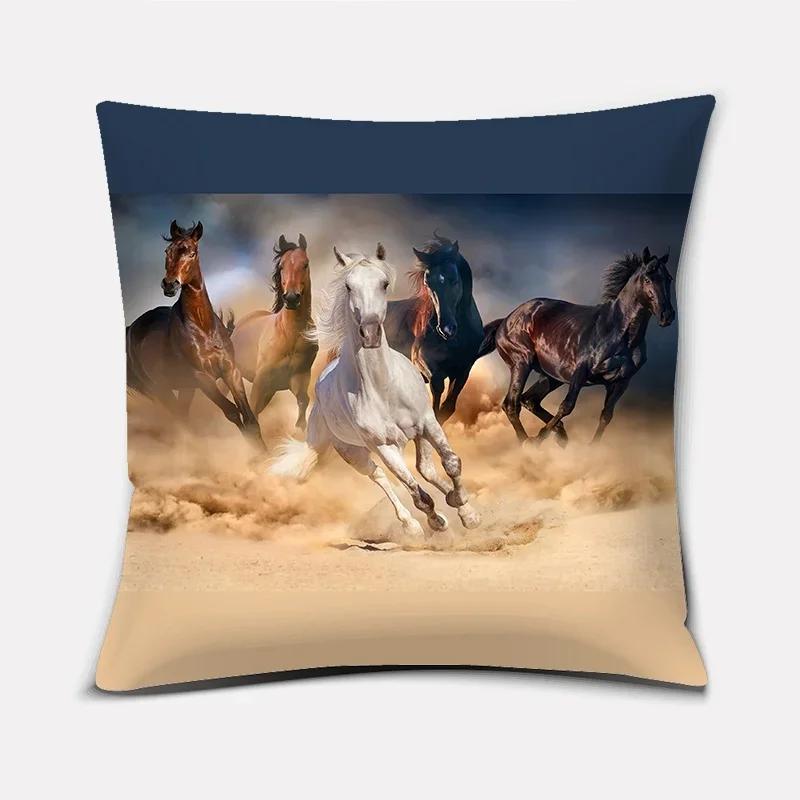 Față de pernă pătrată clasică de modă, cal în galop, model magnific. Husa Perna Canapea Sufragerie, Husa Perna