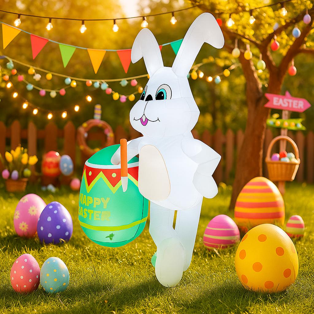 1,8M/5,9FT Nafukovací model Velikonoce Velikonoční festival Králíci Spoléhají na Velikonoční vajíčko DIY Dekorace Venkovní Zahrada Dvůr LED Světelná Dekorace