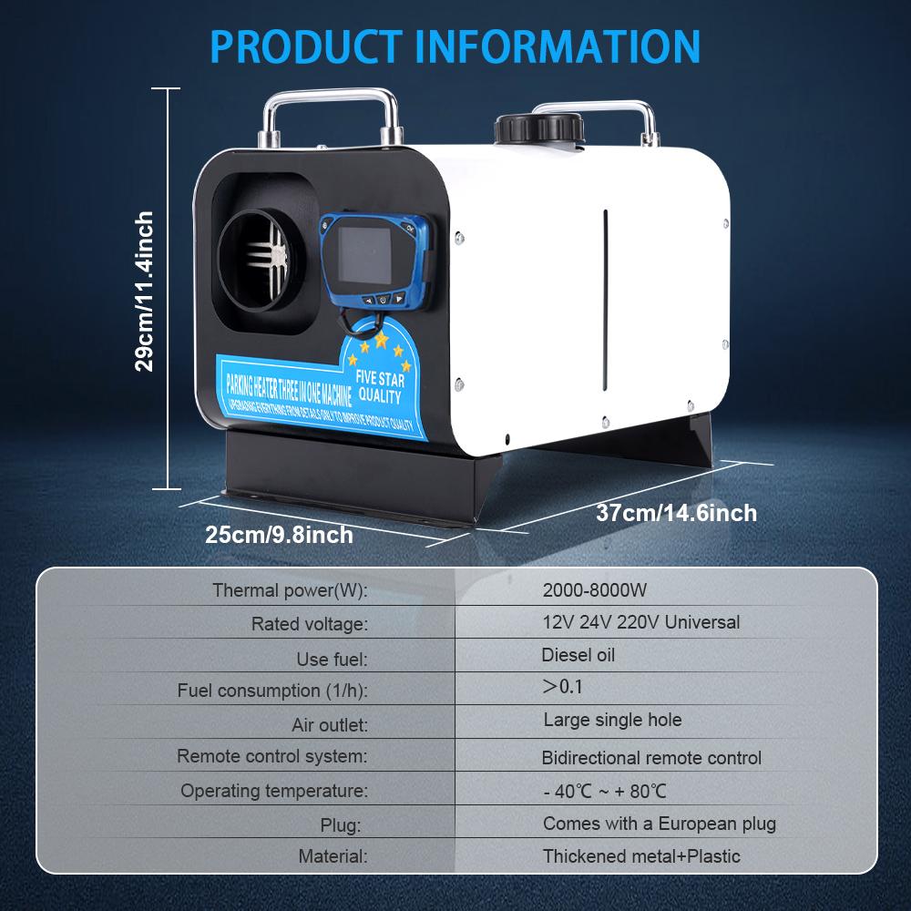 5/8KW Diesel Air Heater 12V/24V/220V Three-in-one White Horizontal Car Heater for Car Truck Boat RV Parking Diesel Heater