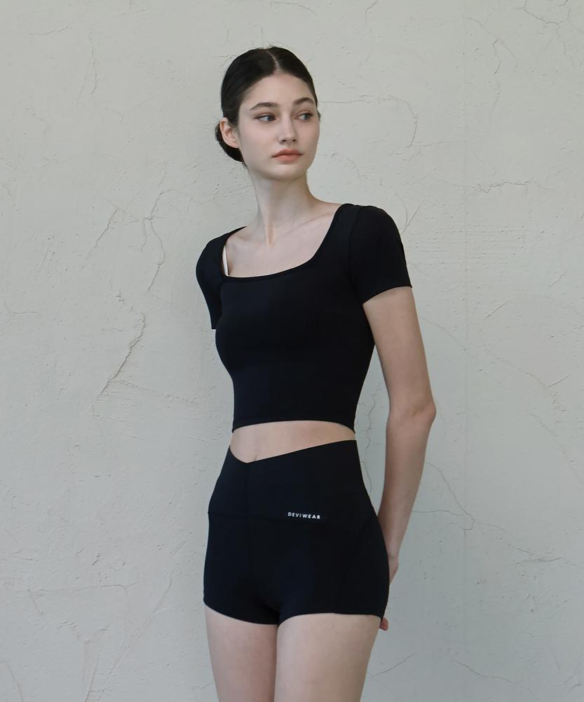 Debiweeo Billy Square Neck Short Sleeve Devi-T0074-Black