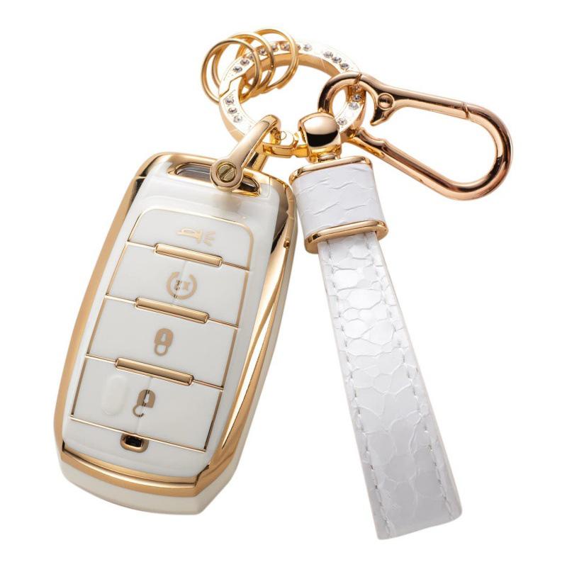 Autoschlüsselabdeckung mit goldenem Rand und Steinmuster, mit Schlüsselanhänger