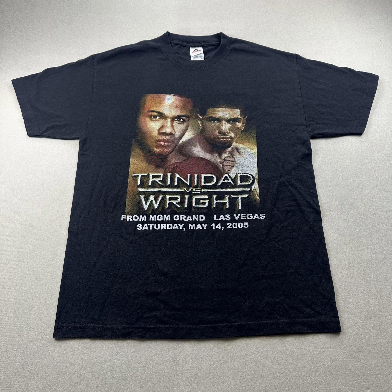 Vintage Boxing T-Shirt Mens Large Black Trinidad Vs Wright MGM Grand Las Vegas L
