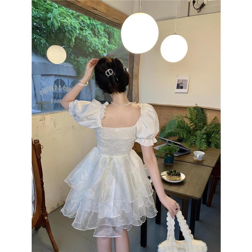 Summer princess sweet and spicy style dress women's youth sweet three-layer gauze skirt girl fluffy cake skirt bow