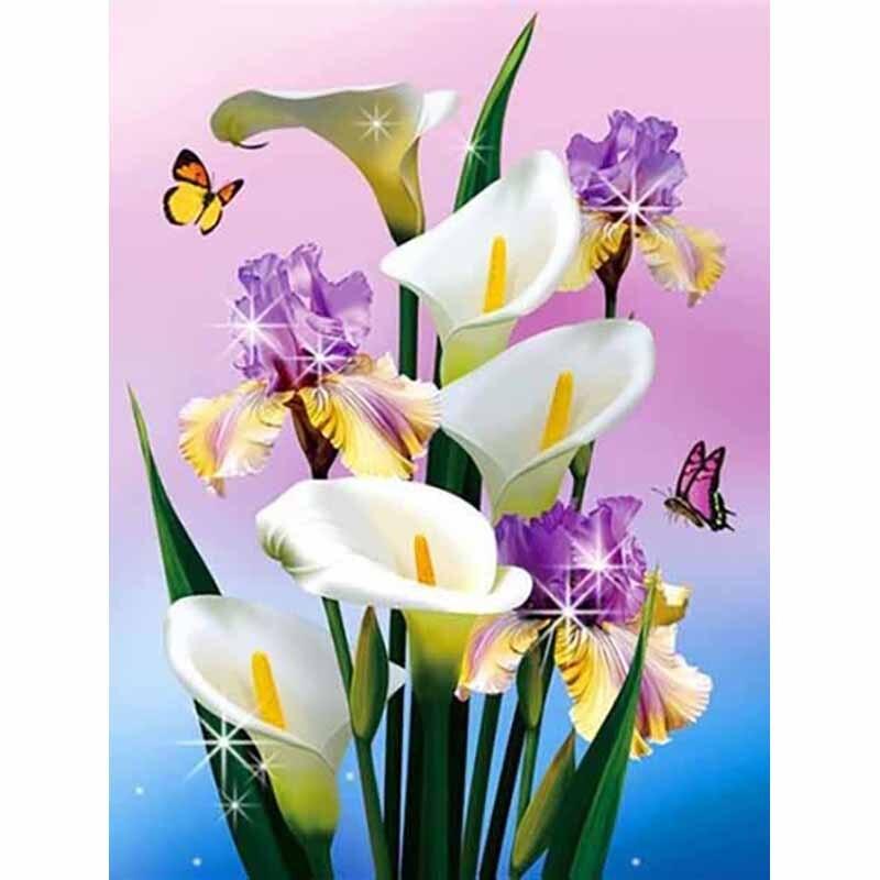 5D DIY Ζωγραφική με Διαμάντια Φρέσκα Λουλούδια Βοοειδή Κέντημα με Διαμάντια Πεταλούδα Σταυροβελονιά Πλήρης Στρογγυλή Τρύπα Διακόσμηση Σπιτιού Δώρο