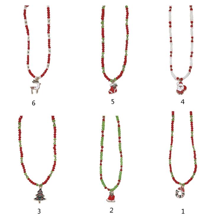 Cartoon Christmas Pendant Necklace Holiday Beaded Necklace Statement Jewelry