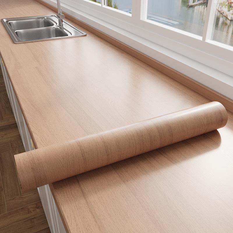 Wood Grain Self-Adhesive Film for Furniture Renovation - Cabinet, Wardrobe, and Desktop Imitation Wood Finish.