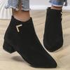 Fashion Spring Autumn Fashion Faux Suede Ankle Boots Women Solid Color Zipper Boots Woman Metal Decoration Pointed Toe Botas Lady