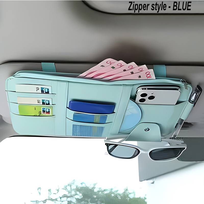 PU Leather Car Sun Visor Organizer Multi-Pocket Auto Storage Pouch With Sunglasses Clip For Card Phone Car Interior Organization