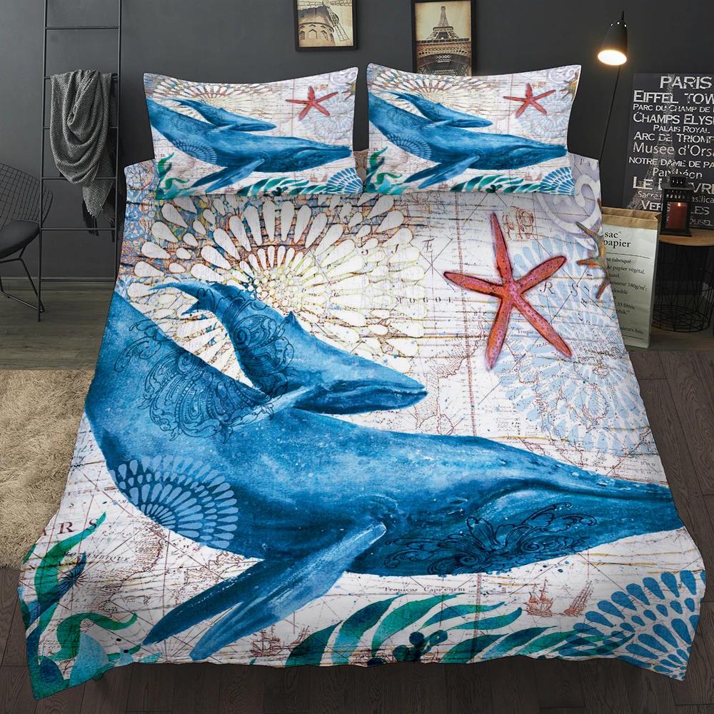 

3D Seahorse Duvet Sets Free Shipping Marine Mediterranean Style Bedding Set Teal Ocean Comforter Cover Kid Double Bed Set EU single(135x200cm)