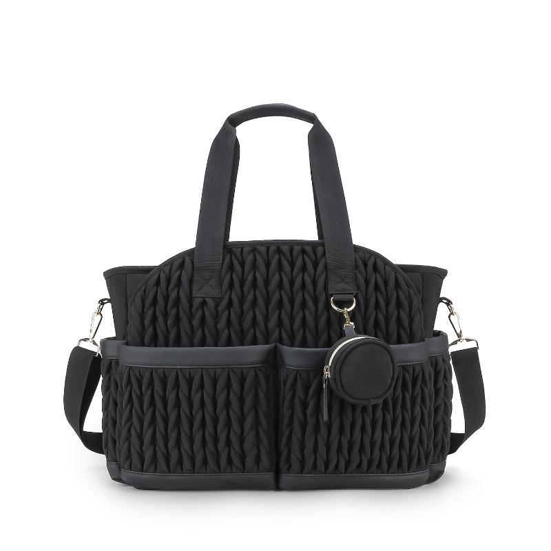 

Polyester Quilted Diaper Bag for Moms Waterproof Insulated Shoulder Tote Large Storage Baby Travel Organizer with Pockets чёрный
