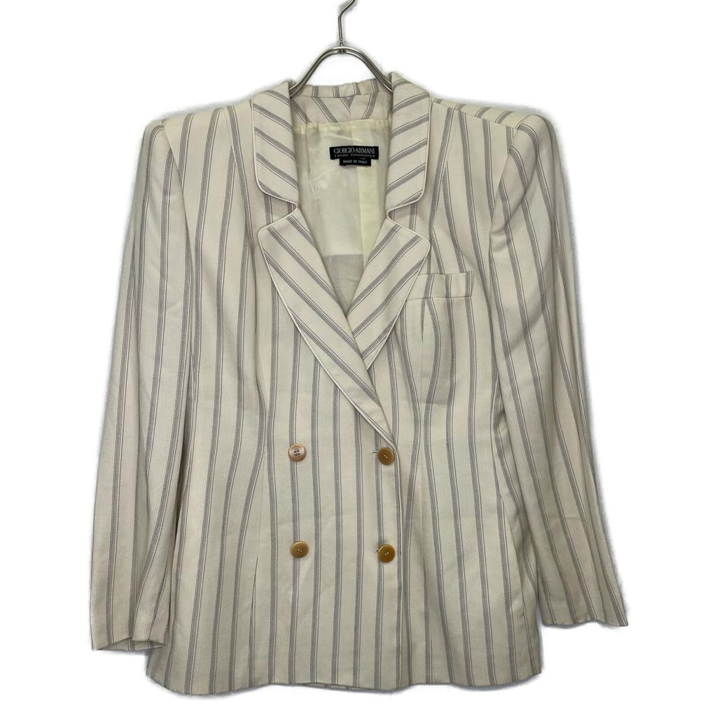 GIORGIO ARMANI Ivory Striped Double Breasted Jacket Jacket 46 IvoryUsed