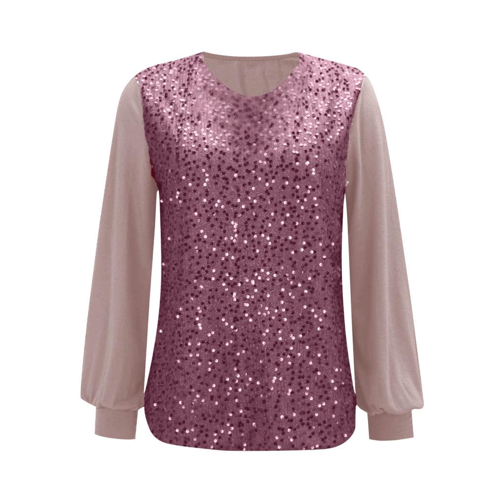 Women's Casual Round Neck Long-sleeved Loose-fitting Sequined Top