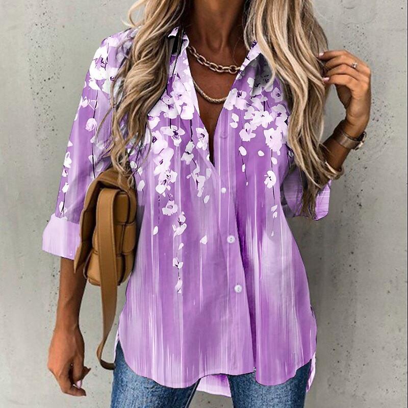 Floral Print Shirt With 3d Pattern For Casual Office Wear