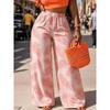 Floral Print Wide Leg Women Pants Spring Drawstring Bohemia Trousers Lady Casual Loose Elastic Waist Pantalonsw Plus Size