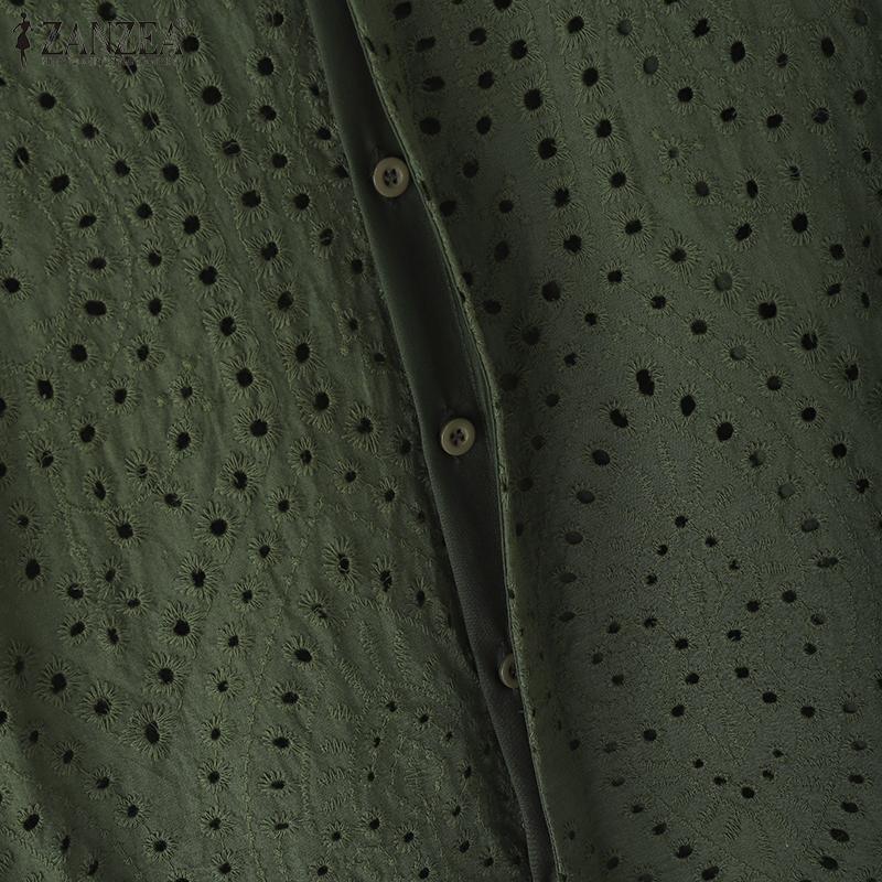 ZANZEA Dámská letní halenka s kulatým výstřihem, 3/4 rukávy, krajkovým háčkovaným patchworkem, volného střihu