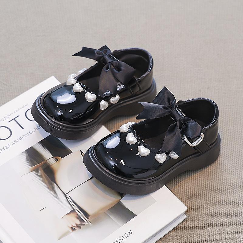 

Fall New Arrival Korean Girls Patent Leather Bow Princess Shoes Childrens Glossy Leather Flats Size 30 чорний