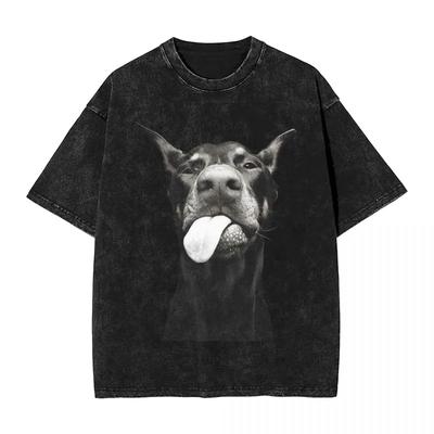 Funny Doberman Dog Washed T Shirt Streetwear Retro T-Shirts Tees Tops for Men Women Short Sleeve High Street Summer
