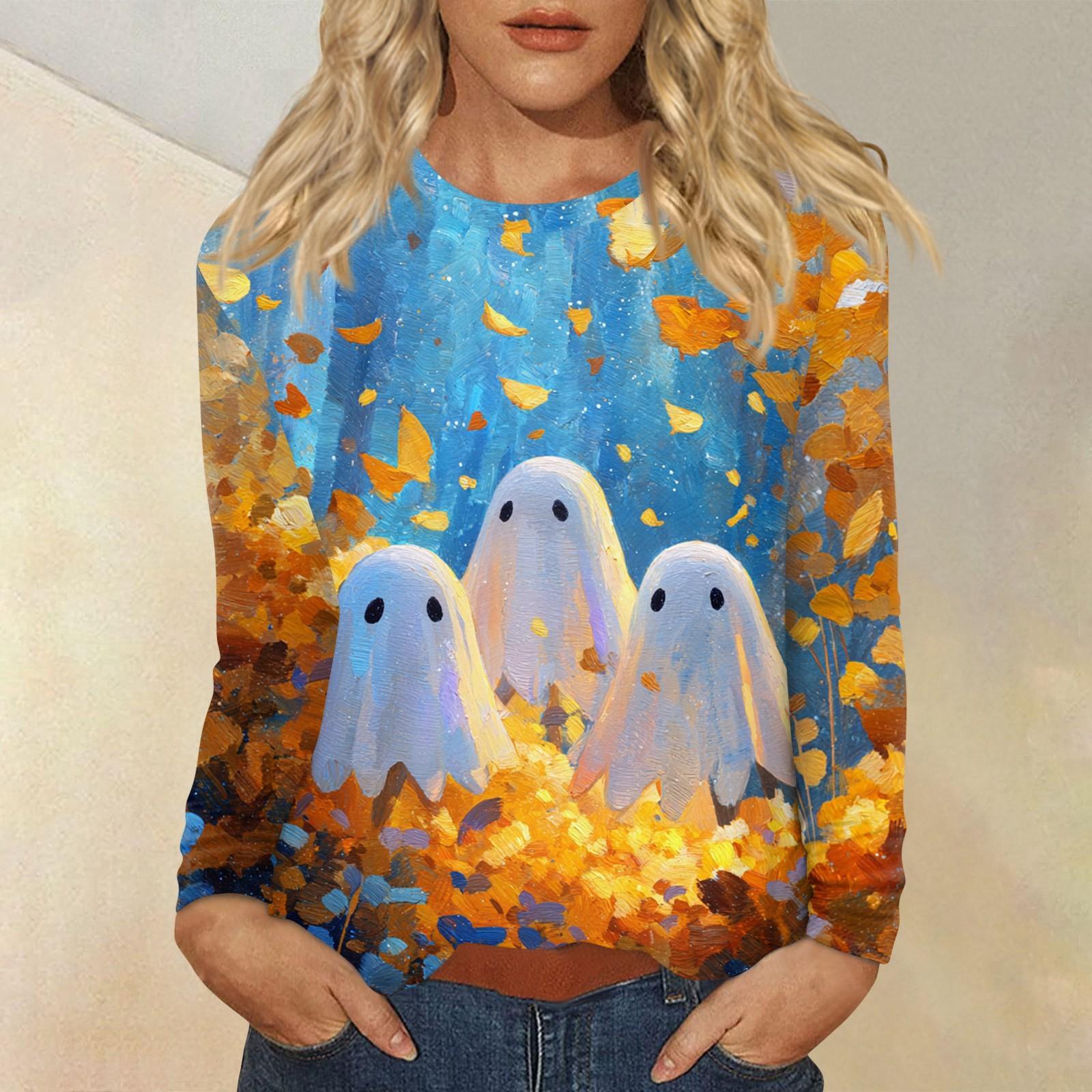 

Women s Daily Casual Long-sleeved Printed O-neck Top XL помаранчевий