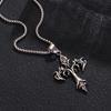Men's Retro Stainless Steel Cross Necklace with Scroll Pattern and Distressed Long Box Chain