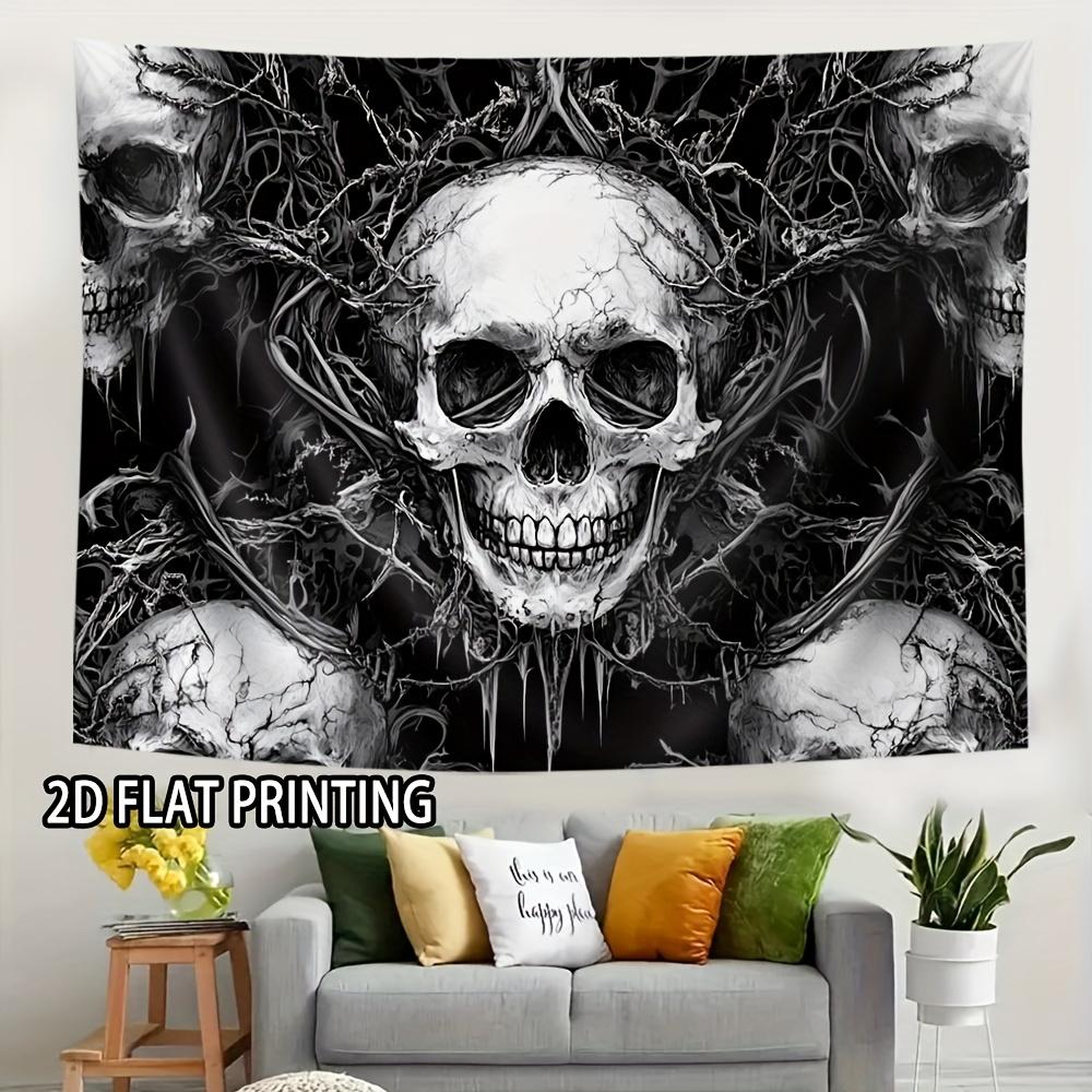 1pc Gothic Skull Party Banner - Black and White Skull Horror Aesthetics, Durable Polyester, Suitable for Halloween
