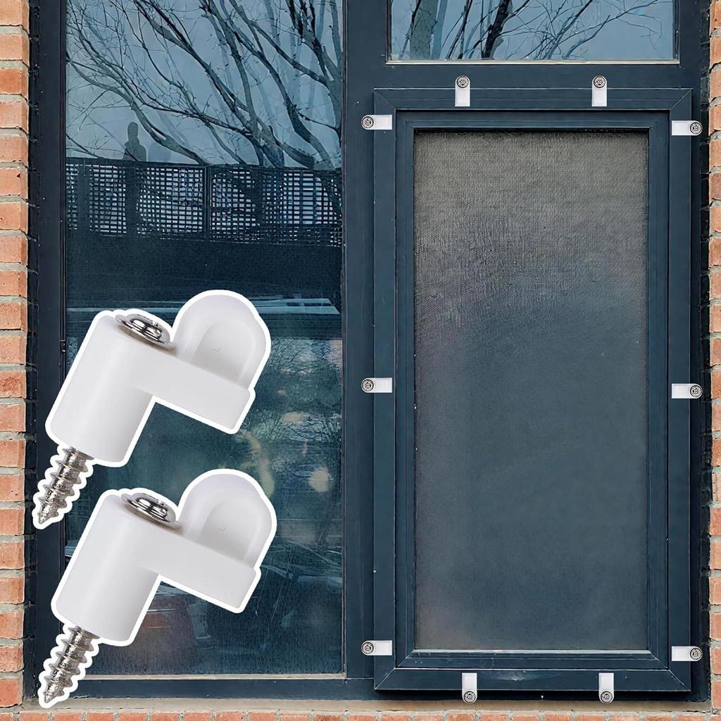 Reusable Window Screen Clip with Screws Prevent Shaking Offset Window Clips for Fastens Winter Window Screens, Storm Window
