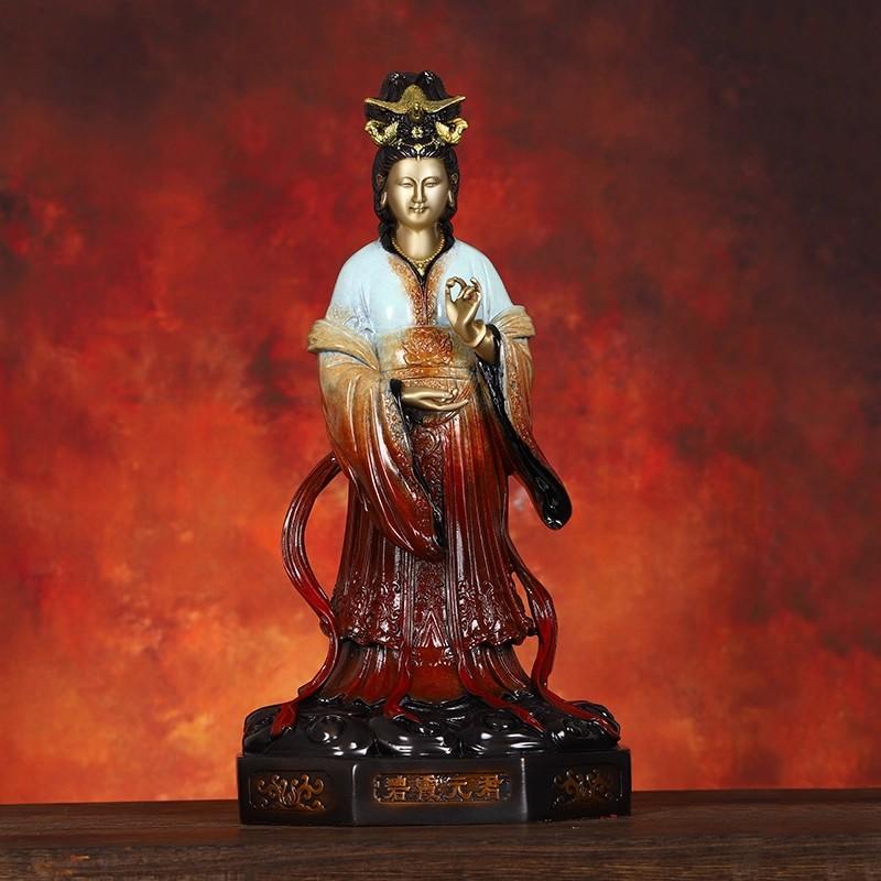 Brass Statue of Chinese Goddess Bixia Yuanjun, Blessing Protection Prosperity, Tai Mountain Goddess Figurine for Home Altar Feng