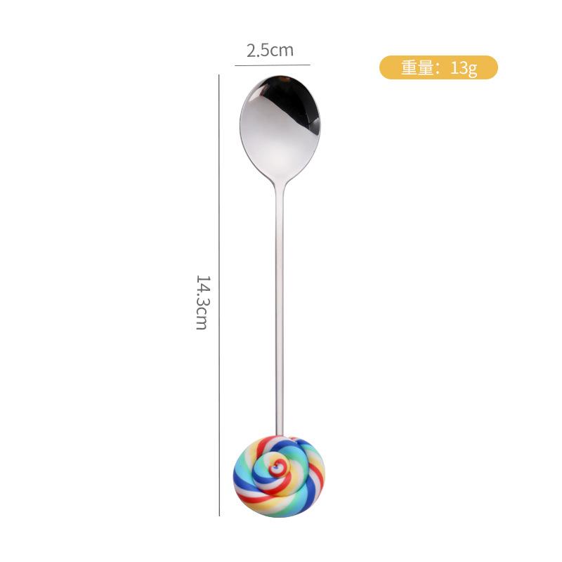 Creative cartoon lollipop spoon fork cute resin handle dessert spoon household stainless steel fruit fork coffee spoon