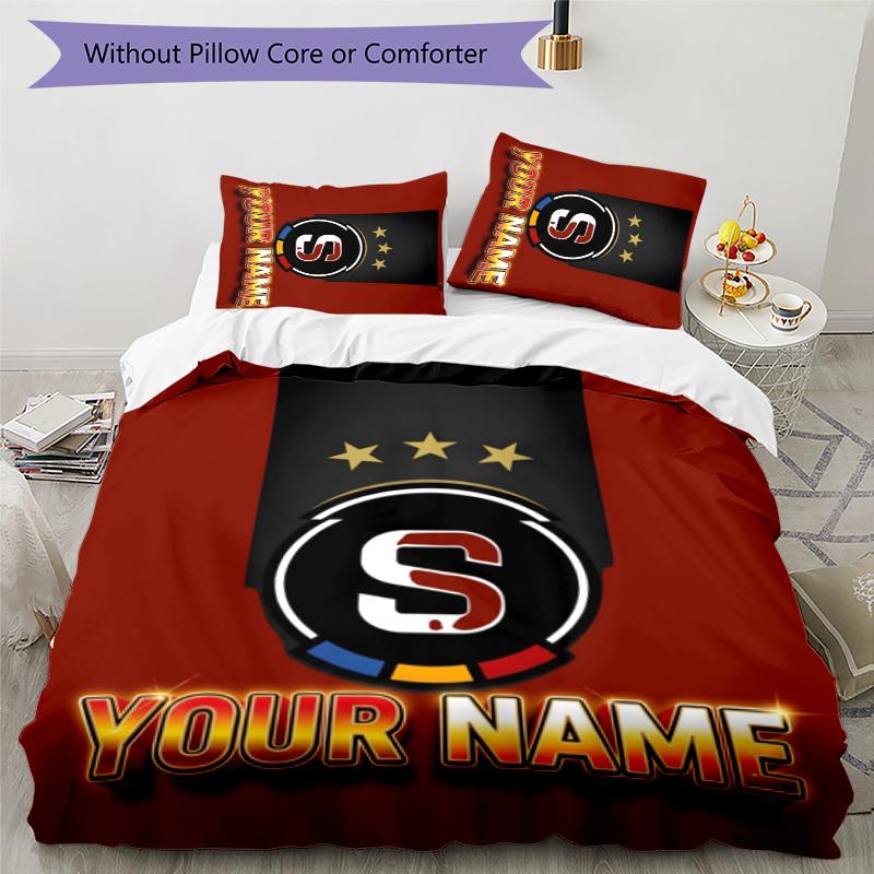 3pcs AC Sparta Praha Cover Set - Personalized Name, HD Printed Bedding with 1 Cover and 2 Pillowcases - Perfect for Home Decor, Easy Care