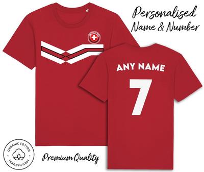 Svizzera Maglietta a Strisce 2024 Nome e Numero Personalizzati Adulti Bambini, Calcio Euro
