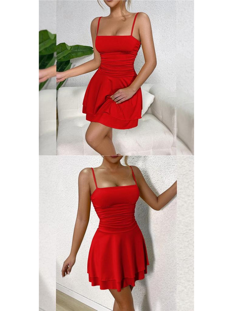 Women's European & American Style Sexy Spaghetti Strap Backless Dress
