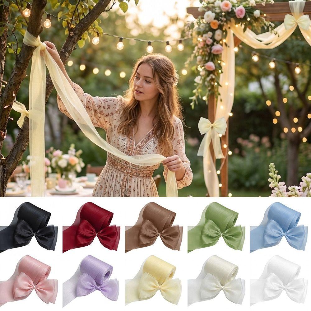 8cm 8CM Wide Flowing Light Ribbon Sparkling Material Gift Wrapping Tape Satin Ribbons Chiffon Organza Bouquet Decoration Ribbon