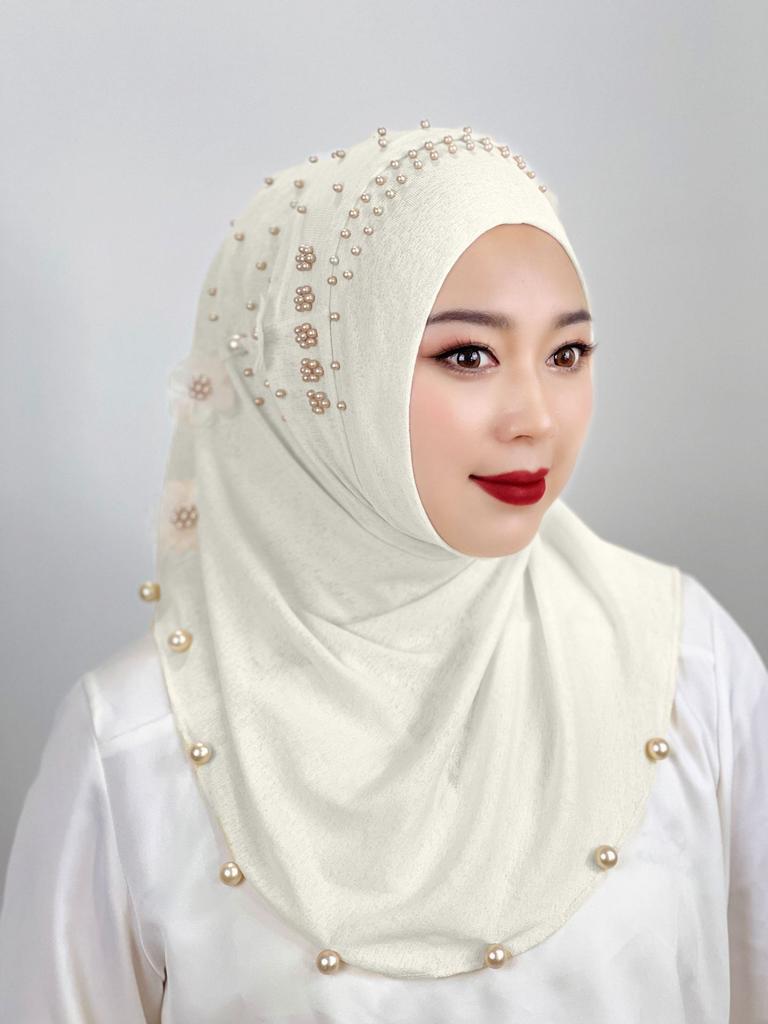 - Neuer malaysischer Damen-Kopftuchhut, bestickter Blumenschal, elastische einfarbige ethnische Pullovermütze, lagernd