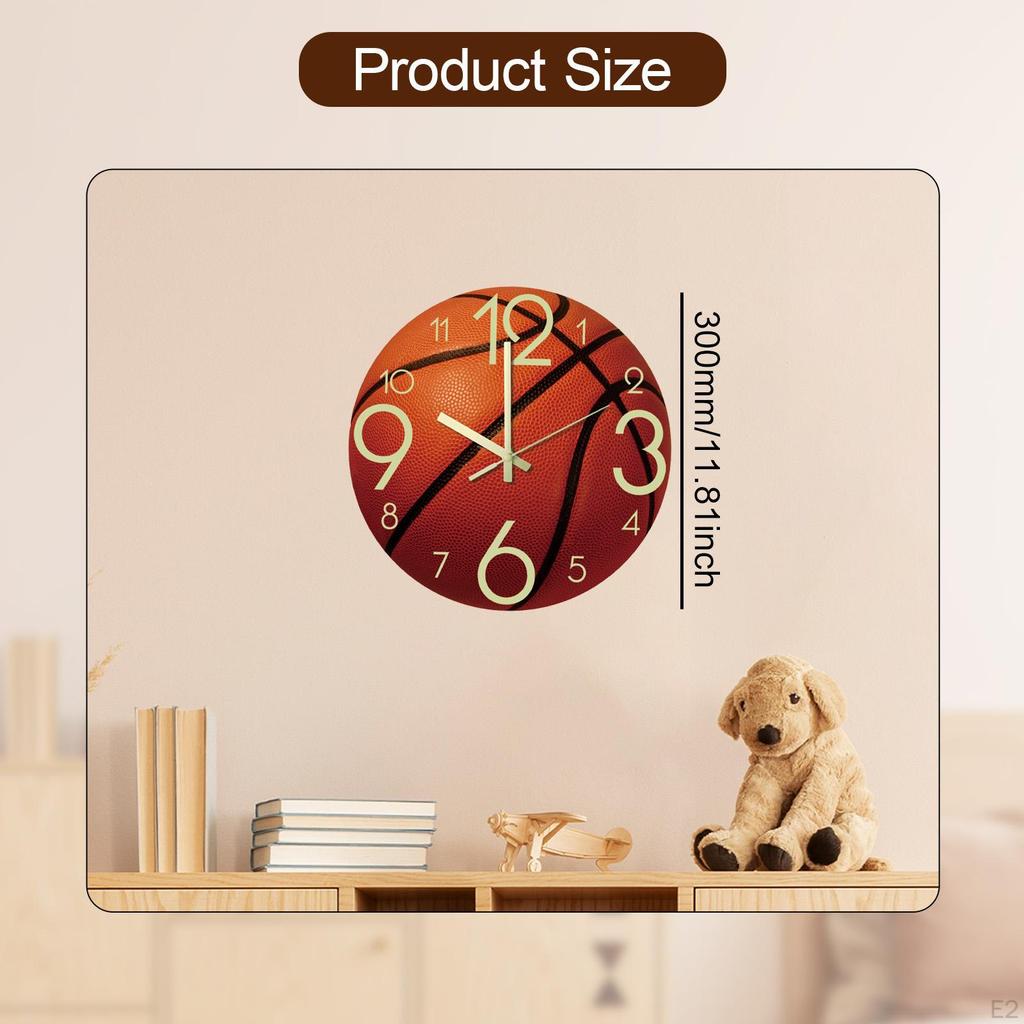 Basketball Wall Hanging Clock Decorative Stylish 12 inch Silent Ornament for Kitchen