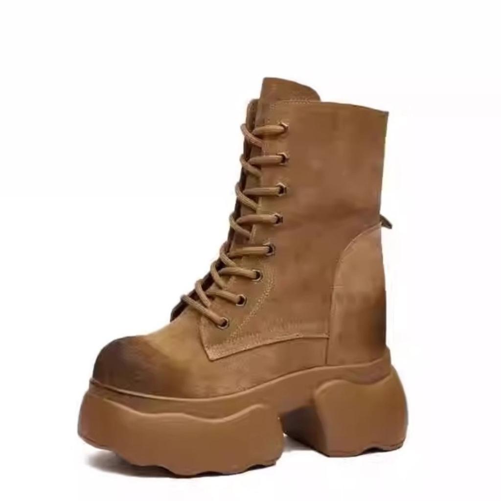 Black Martin boots women's 2025 autumn new thick-soled British locomotive short boots high-heeled thick-soled inner height-increasing women's boots