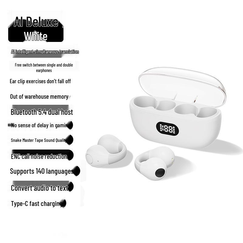 BH18 Low Power AI Dual Ear Clip Ear-Hook Bluetooth 5.3 Earphones with Digital Display