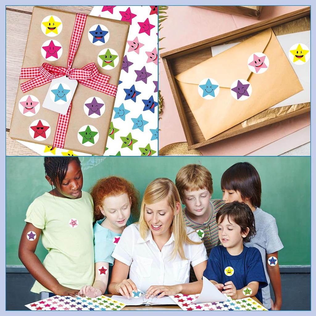 1800Pcs Star Stickers, 1 Inch Happy Smile Face Stickers Colorful Mini Incentive Reward Sticker Round Behavior Chart Sticker for Shcool Classroom