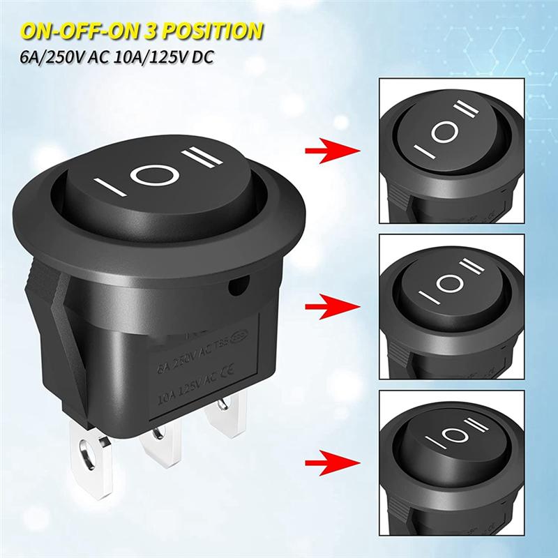 10PCS Round KCD1 Rocker Switch 12V 3 Pin 3 Position On Off On DC Circle Toggle Switch With Wires For Auto Car Boat-A87Q