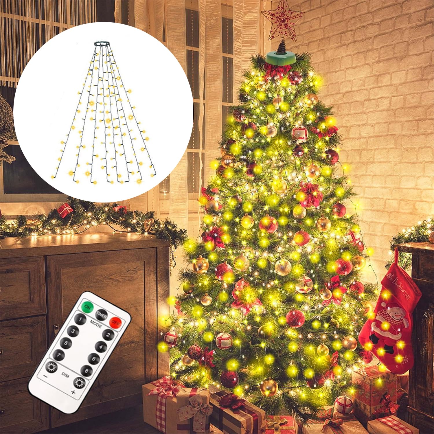 

CHMKSTC LED Christmas Tree Lights, 2M x 8 Strings, 280 Bulbs, String Lights, Drape Lights, Fairy Lights, USB Powered, Remote Control, Memory