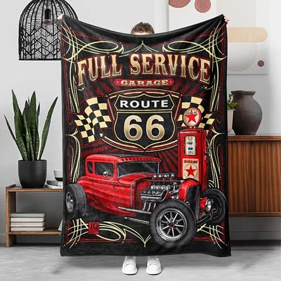 Retro-Muster der Route 66 Flanell-Druckdecke Geeignet für alle Jahreszeiten Geeignet für Wohnzimmer Büro Sofa und Reisen