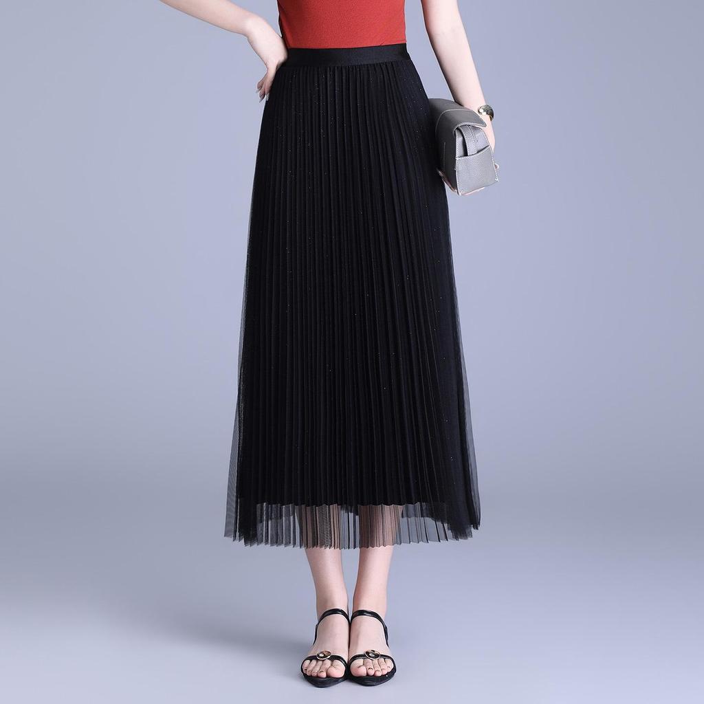 Spring 2026 Reversible Mesh Pleated A-line Midi Skirt