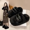 Baotou Thick-soled Fluffy Slippers Women's Autumn and Winter 2025 New Fashion Outer Wear Belt Buckle Fleece Thermal Cotton Slippers