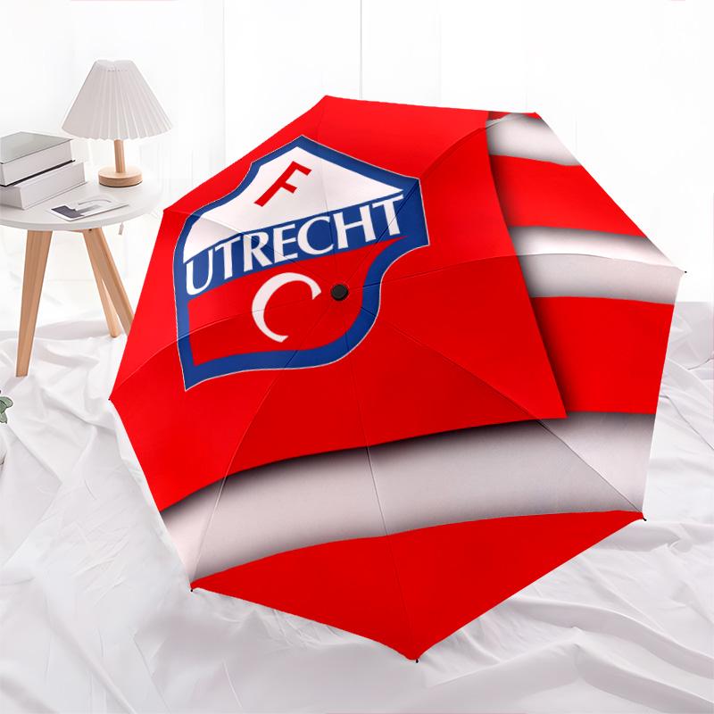 Modello FC Utrecht, ombrello pieghevole automatico, design portatile e pieghevole, 8 stecche, un regalo di Natale o di compleanno.