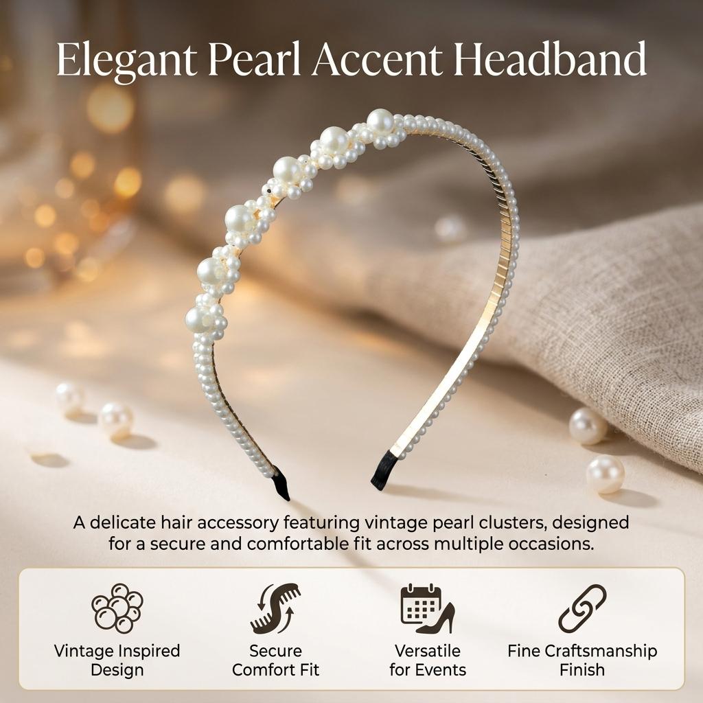 Women Retro Pearl Hairband Lightweight Alloy Headband With Elegant Design For Daily And Formal Occasions