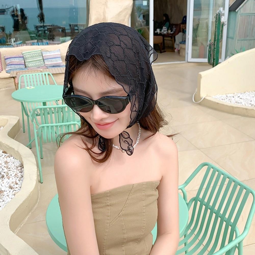 Elegant Silk Scarf Heart Pattern Hair Ribbon Versatile Lace Scarf  Women's Accessory