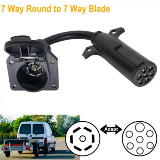 7 Way Round Pin Truck To 7 Way Blade RV Trailer Adapter Wiring Plug Converter .