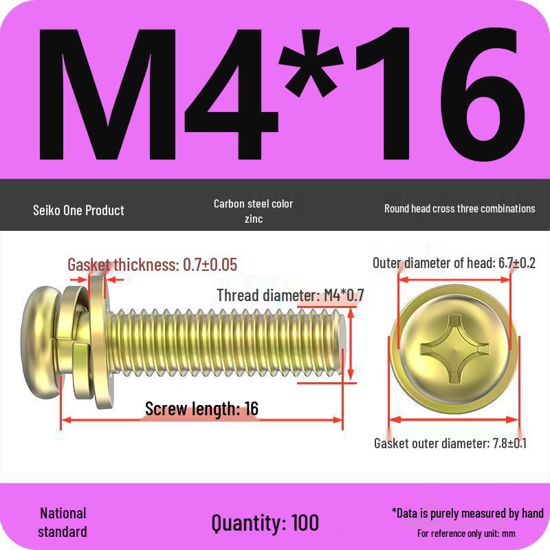Nickel-Plated Phillips Pan Head Screw with Washer, M2-M6 Thread