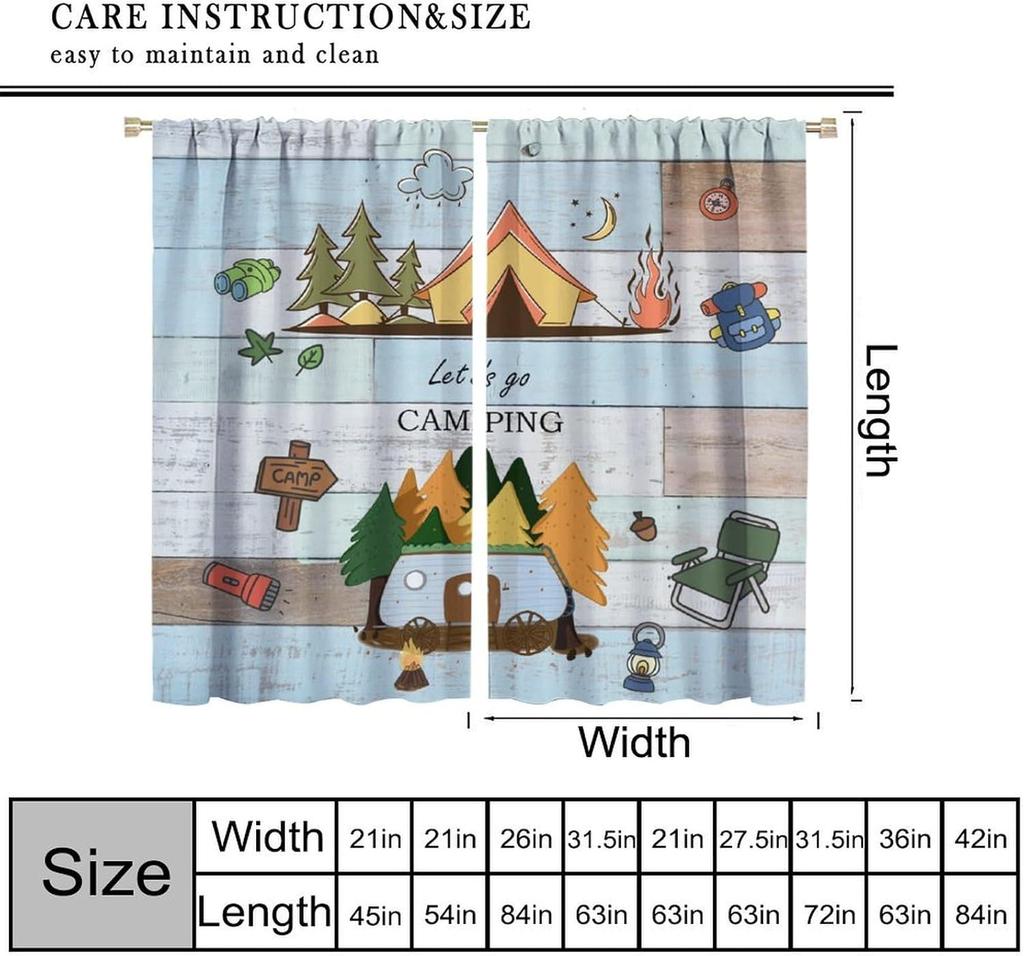 Retro Happy Camper Curta,Rustic Wood Plank Camping Travel Trailer Blackout Rod Pocket Window Curtain,For Boys Girls Living