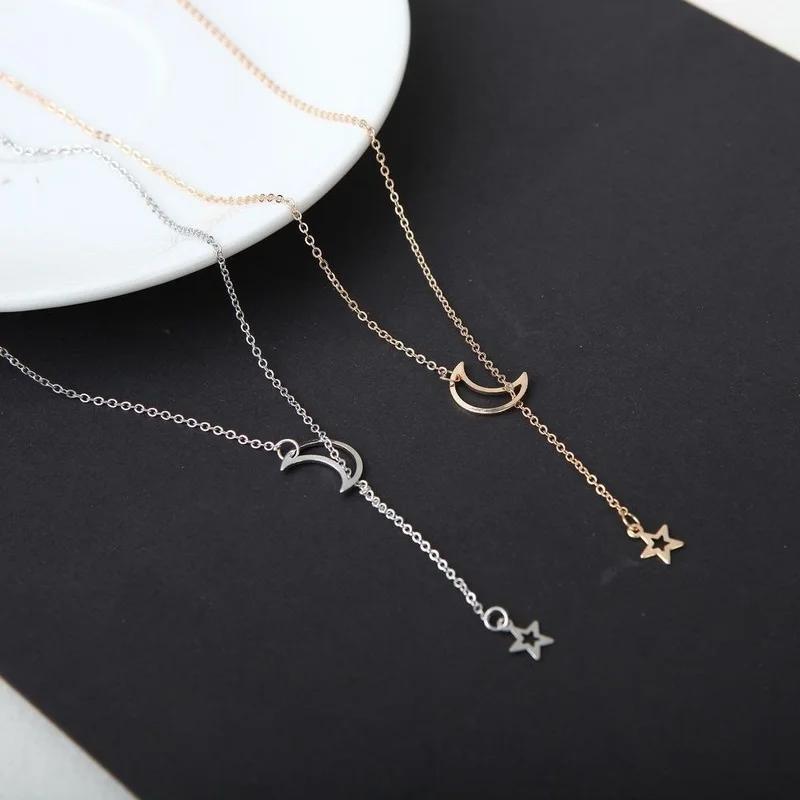 Personalized Korean Star Pendant Tassel Necklace for Women Hollow Star Moon Collar Sweater Necklace
