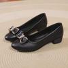 Coarse heel single shoes women's high-end small leather shoes new mid-heel versatile four-season women's shoes soft-soled high heels